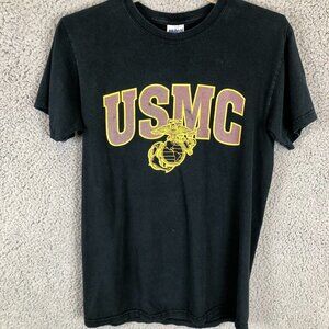 Vintage USMC Black T Shirt Faded Logo Size Small Thin Cotton